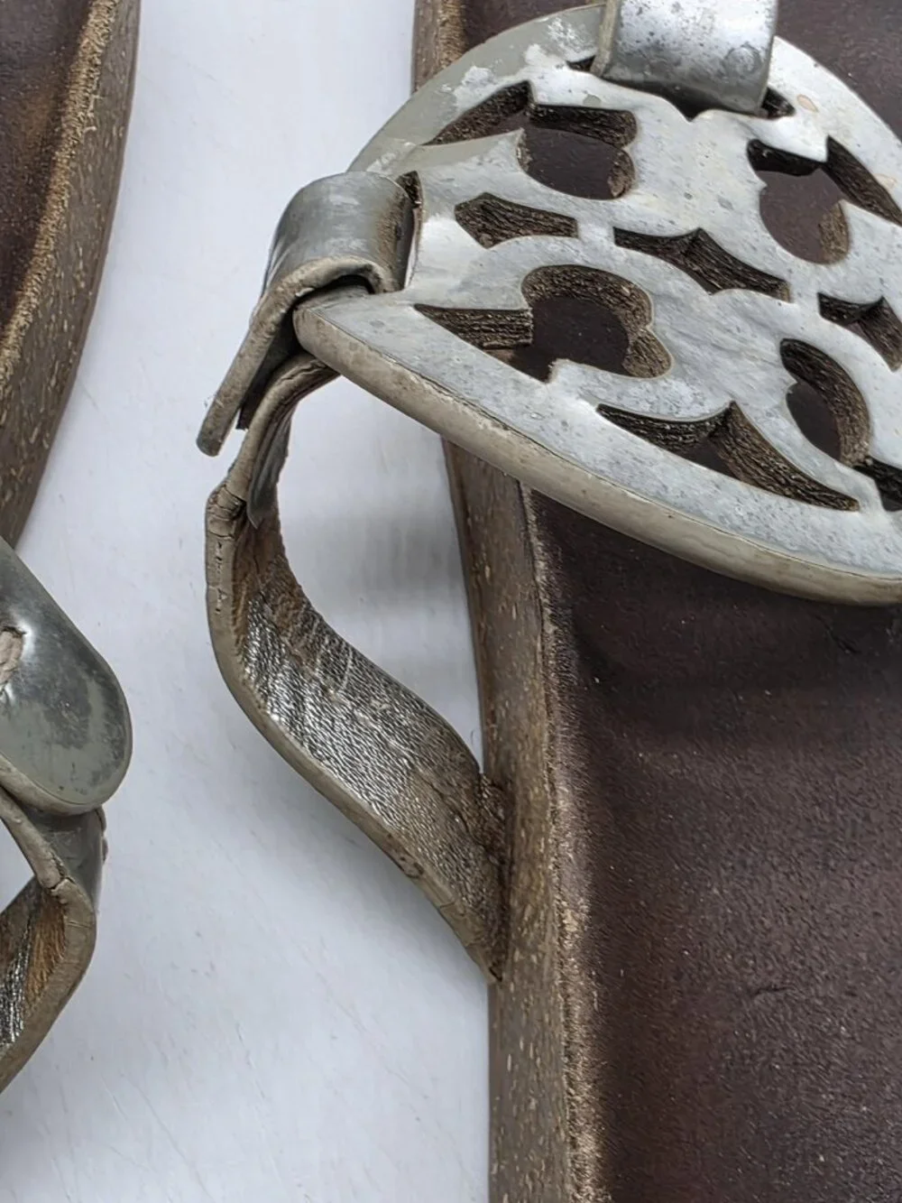 Tory Burch Sandals Women Size 8 Silver Miller Cloud Logo Thong Cork Footbed Shoe